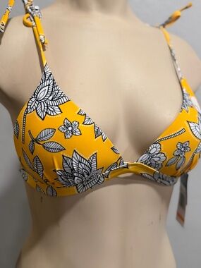 Macy's Yellow Floral Tie-Shoulder Bikini Top